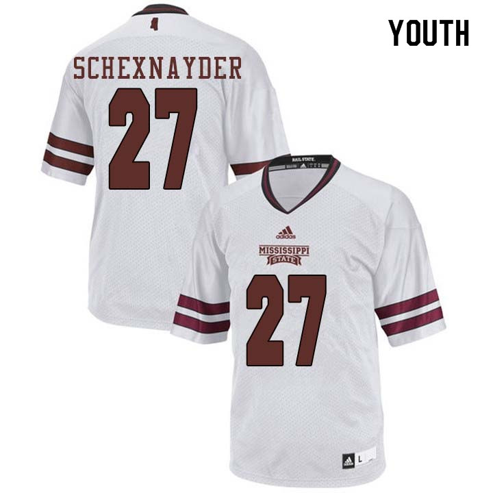 Youth #27 Kody Schexnayder Mississippi State Bulldogs College Football Jerseys Sale-White - Click Image to Close